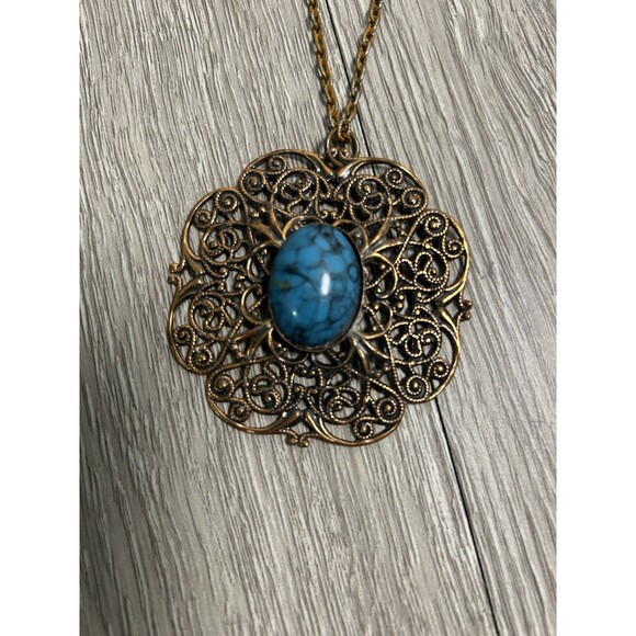Vintage Copper Pendant Statement Necklace With Turquoise Stone READ - Picture 2 of 7